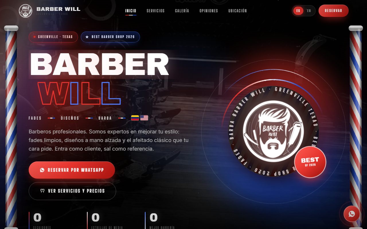Vista previa de la web de Barber Will, barbería en Greenville, Texas