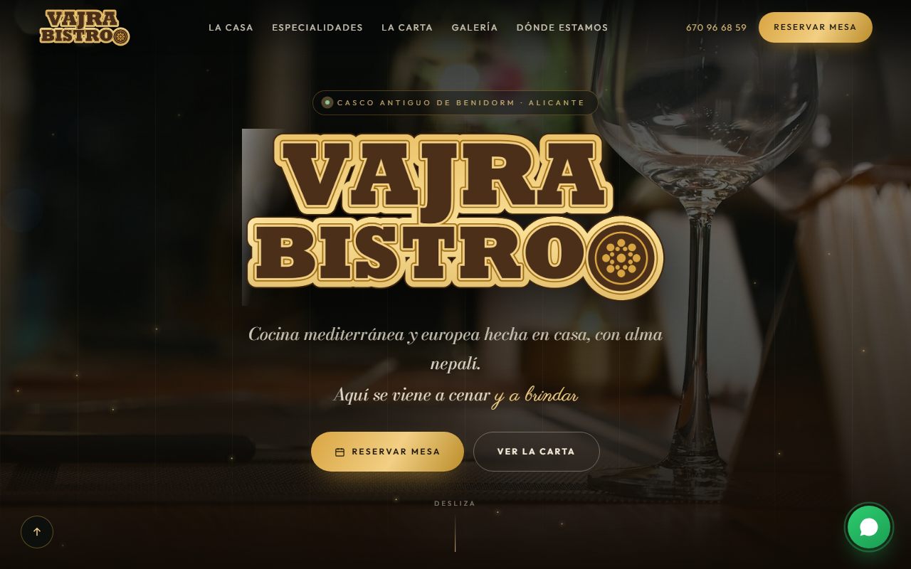 Web de Vajra Bistro hecha por Visionarios Company