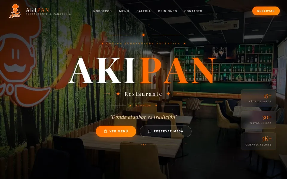 Página web del restaurante ecuatoriano AKIPAN, diseñada por Los Visionarios Company