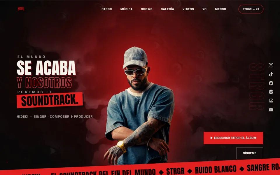 Página web del artista musical HIDEKI, diseñada por Los Visionarios Company